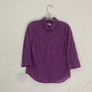 CROFT AND BARROW purple paisley collared 3/4 sleeve button up top XS
